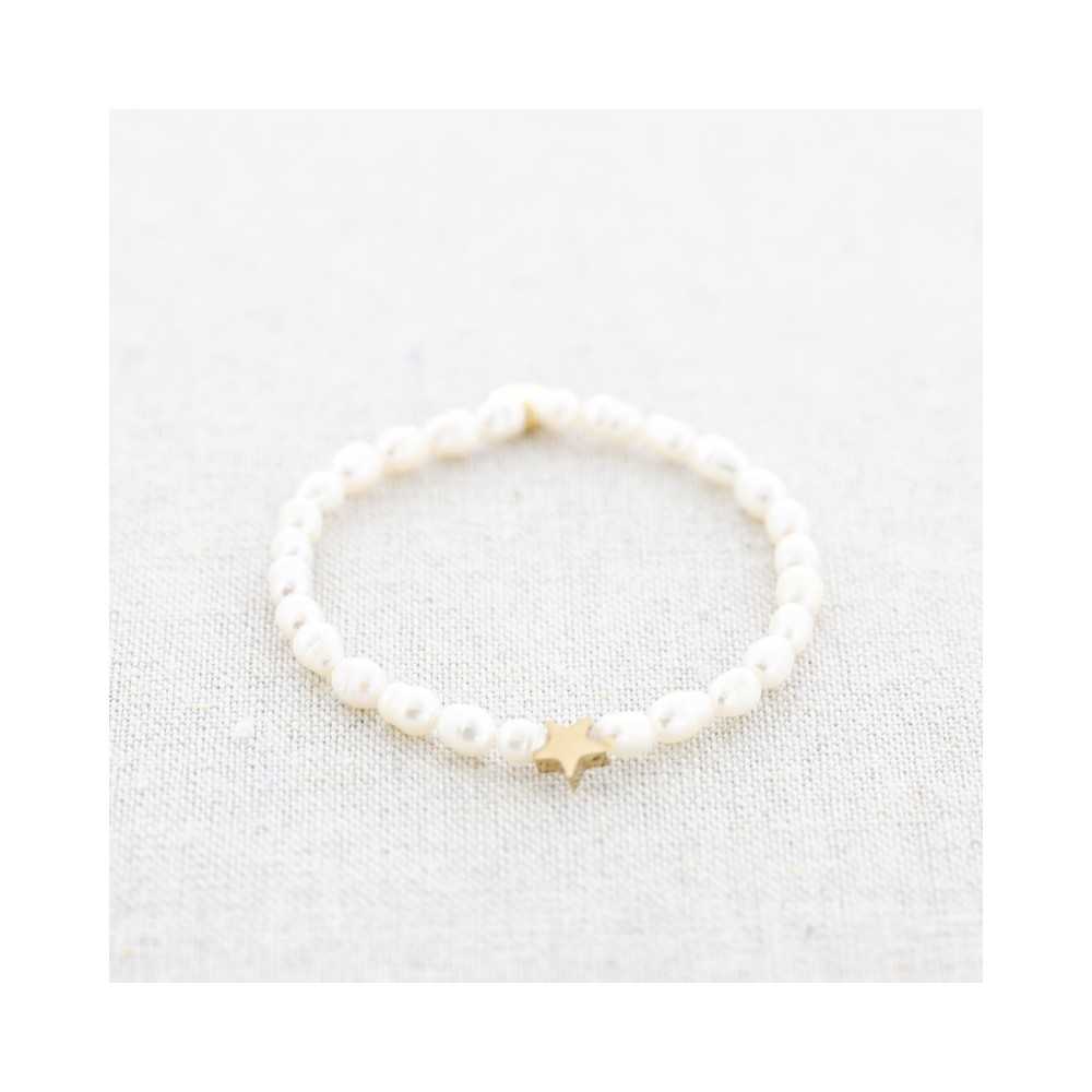 ELASTIC CULTURED PEARLS BRACELET WITH STEEL STAR