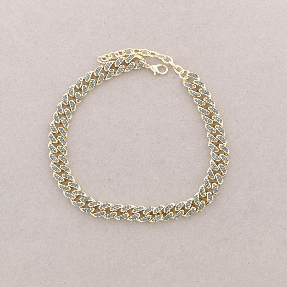 SHORT NECKLACE WITH SQUARE LINKS METAL CRYSTALS