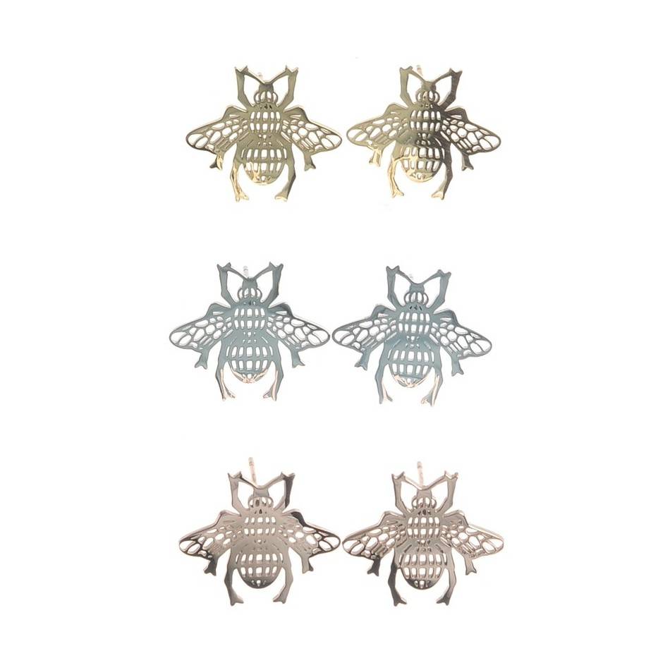 PENDIENTES PRESIÓN ACERO ABEJA CALADA