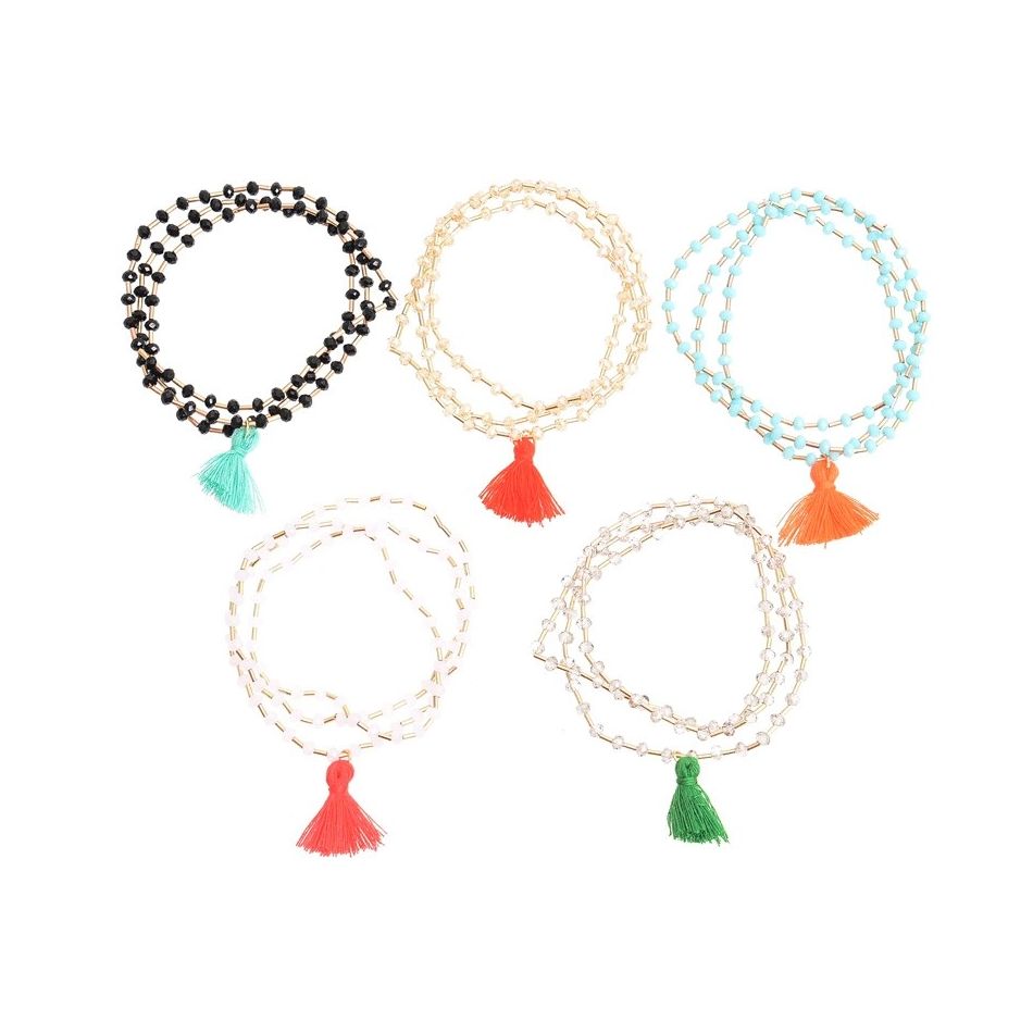 PULSERA 3 VUELTAS CUENTAS FLECO