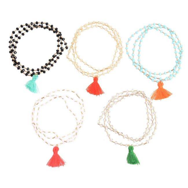 PULSERA 3 VUELTAS CUENTAS FLECO