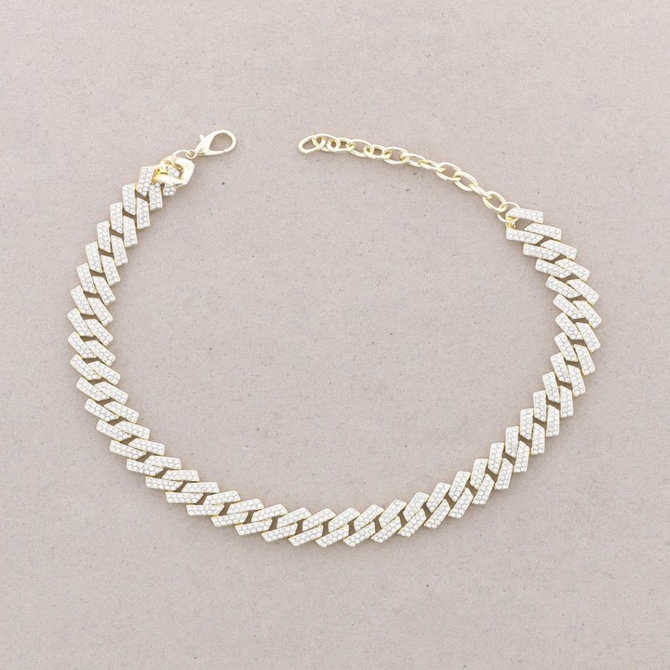 SHORT NECKLACE WITH SQUARE LINKS METAL CRYSTALS