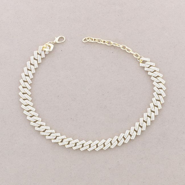 SHORT NECKLACE WITH SQUARE LINKS METAL CRYSTALS