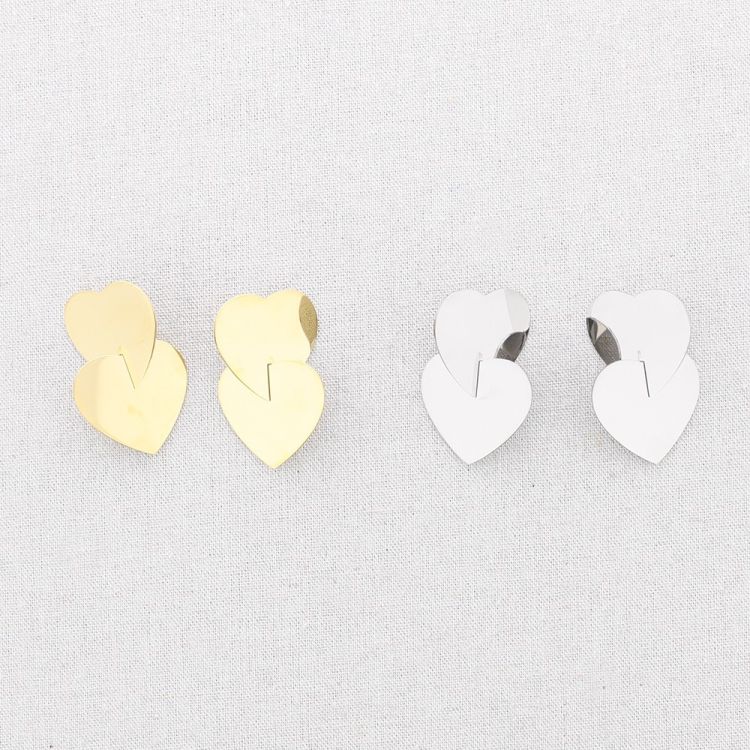 PENDIENTES ACERO DOBLE CORAZON CRUZADO 2
