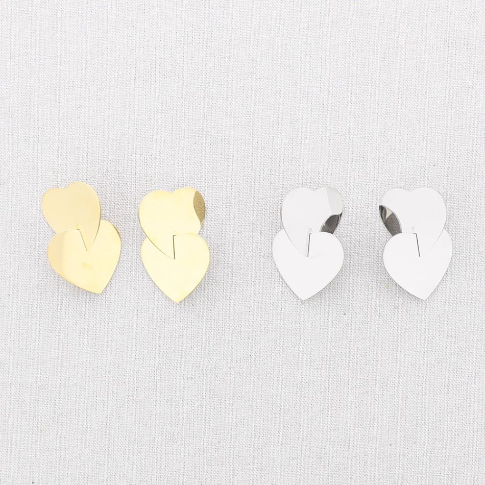 DOUBLE CROSSED HEART STEEL EARRINGS