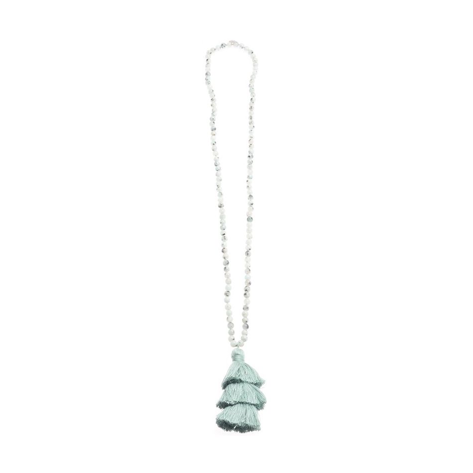 COLLAR LARGO PIEDRAS COLGANTE FLECO TRES NIVELES