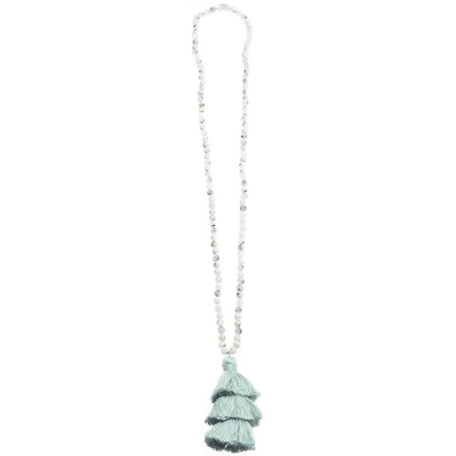 LONG NECKLACE STONES PENDANT FRINGE THREE LEVELS