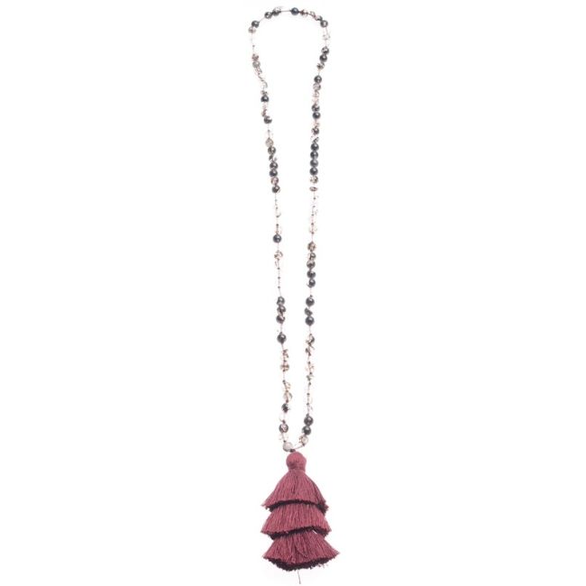 COLLAR LARGO PIEDRAS COLGANTE FLECO TRES NIVELES