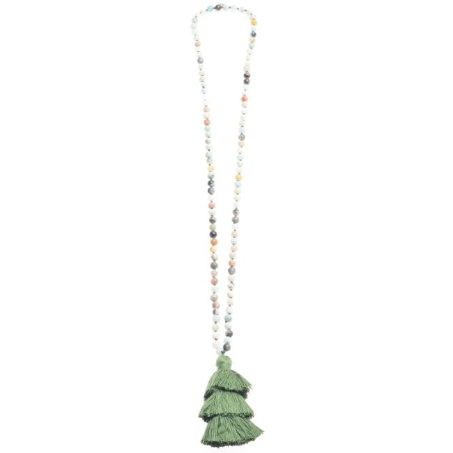 LONG NECKLACE STONES PENDANT FRINGE THREE LEVELS