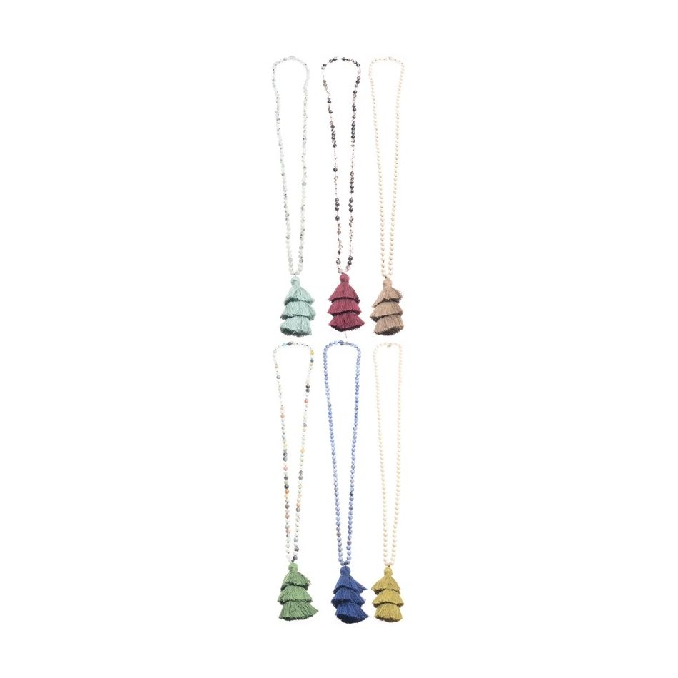 COLLAR LARGO PIEDRAS COLGANTE FLECO TRES NIVELES