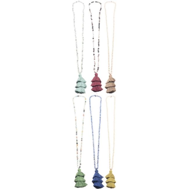 LONG NECKLACE STONES PENDANT FRINGE THREE LEVELS