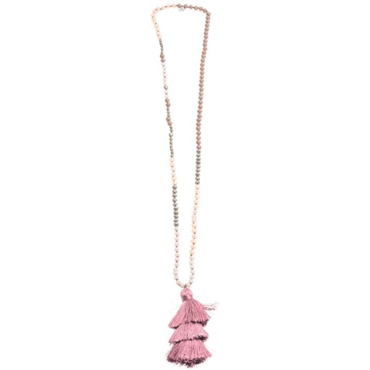 LONG NECKLACE WITH FRINGE PENDANT THREE LEVELS