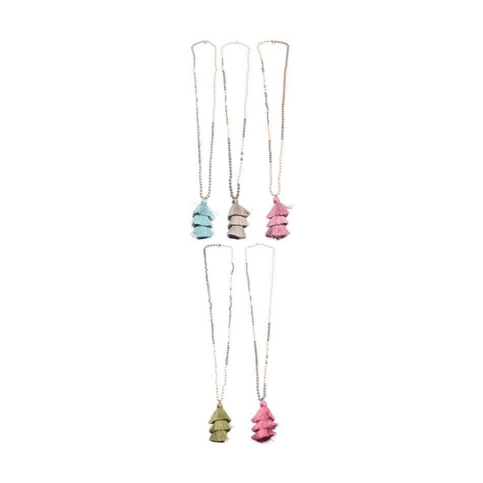 LONG NECKLACE WITH FRINGE PENDANT THREE LEVELS
