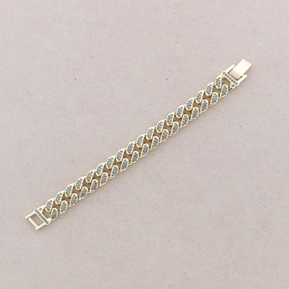 PULSERA ESLABONES CUADRADOS METAL CRISTALES