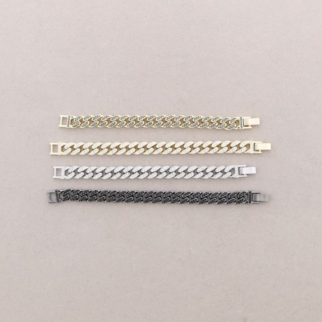 PULSERA ESLABONES CUADRADOS METAL CRISTALES