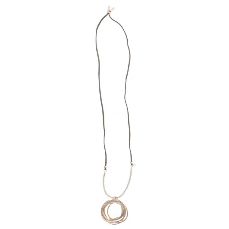 LONG SUEDE NECKLACE WITH INTERTWINED RINGS PENDANT