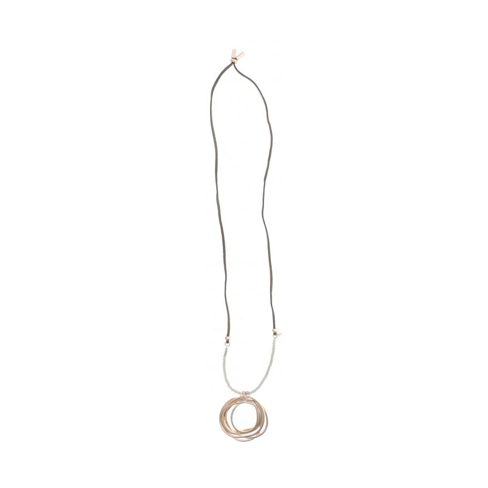 LONG SUEDE NECKLACE WITH INTERTWINED RINGS PENDANT