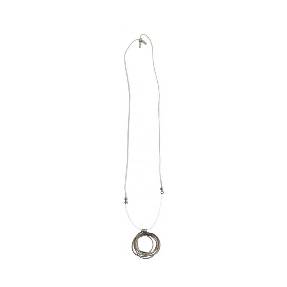 LONG SUEDE NECKLACE WITH INTERTWINED RINGS PENDANT