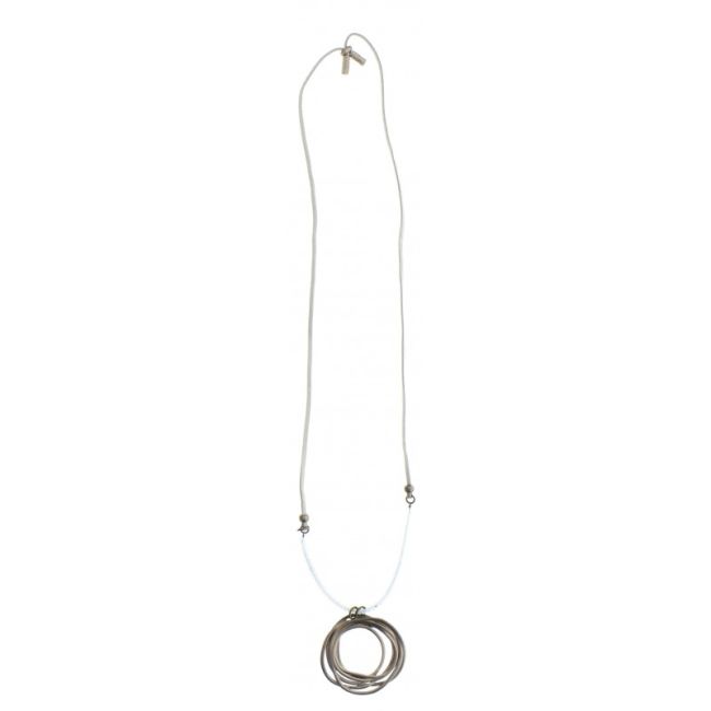 LONG SUEDE NECKLACE WITH INTERTWINED RINGS PENDANT