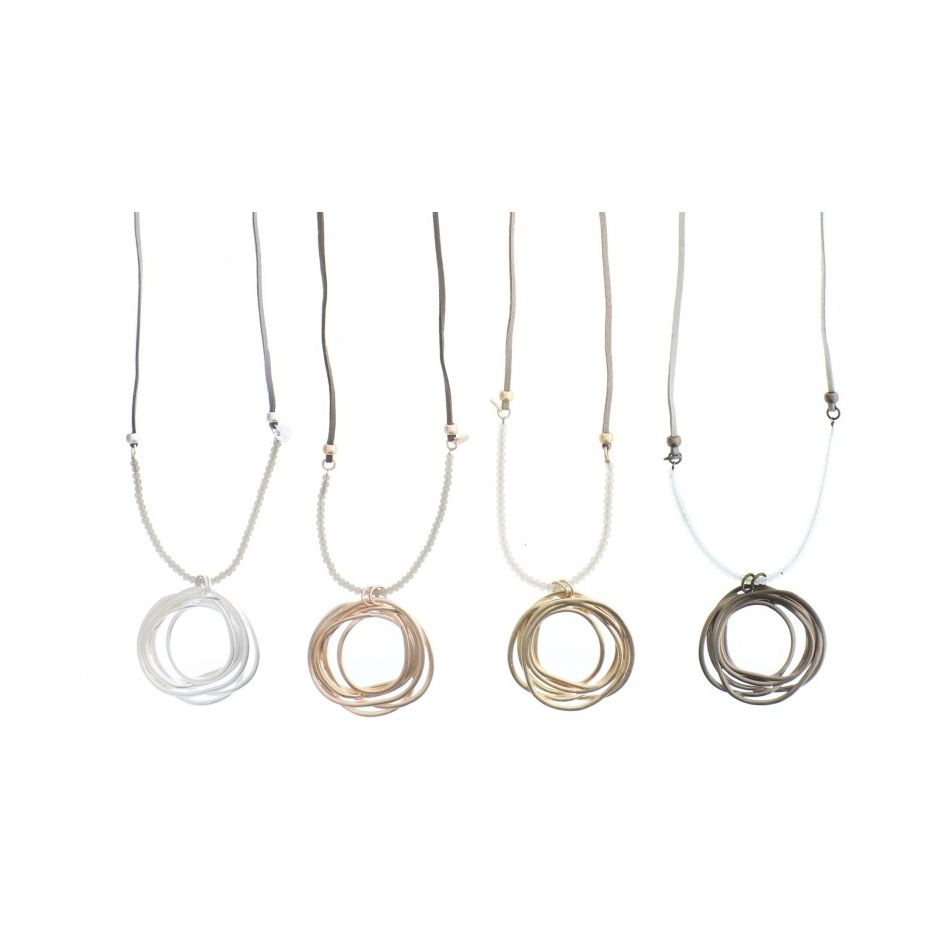 LONG SUEDE NECKLACE WITH INTERTWINED RINGS PENDANT
