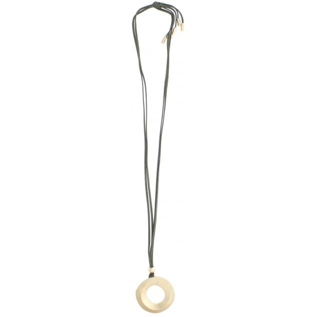 LONG SUEDE NECKLACE WITH WIDE RING PENDANT