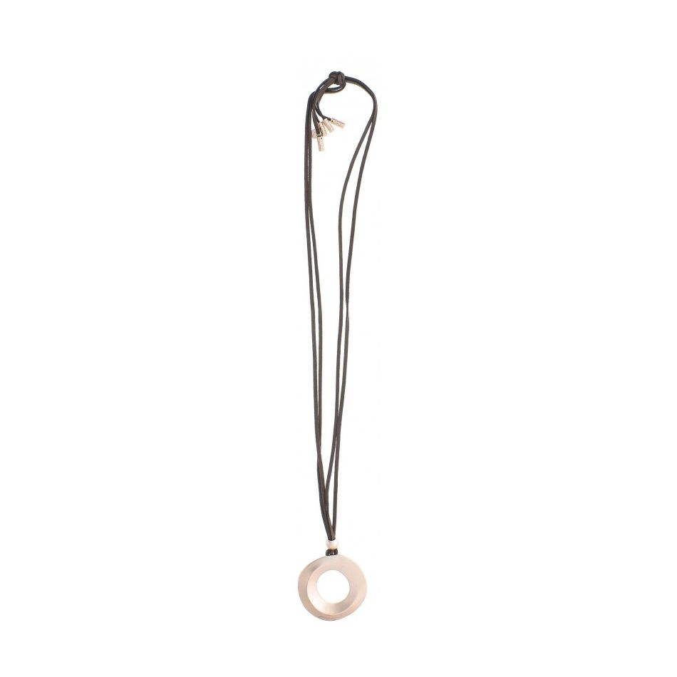 LONG SUEDE NECKLACE WITH WIDE RING PENDANT