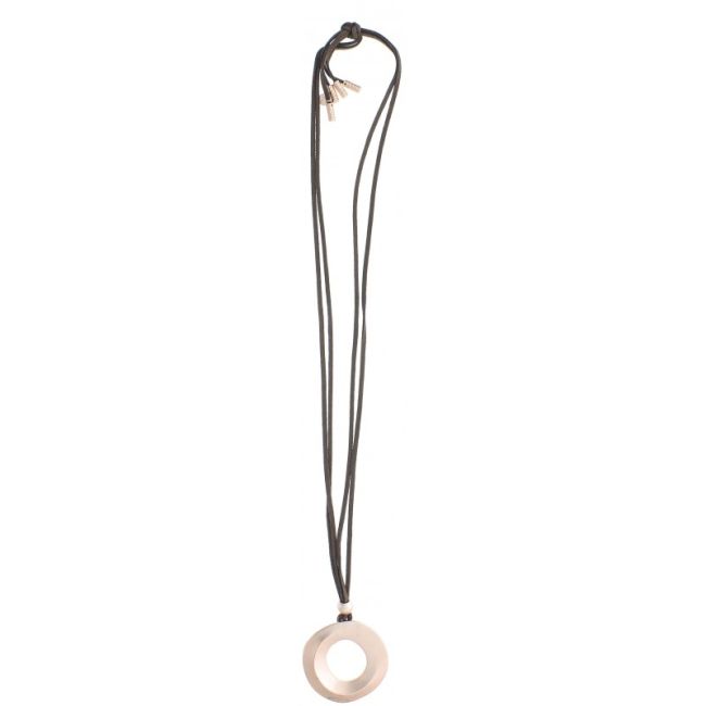 LONG SUEDE NECKLACE WITH WIDE RING PENDANT