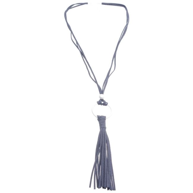 LONG SUEDE NECKLACE WITH FRINGE PENDANT