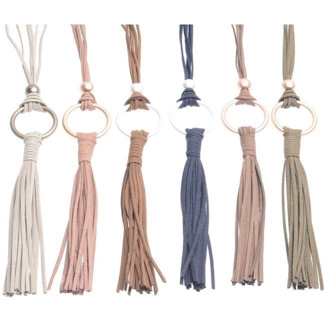 LONG SUEDE NECKLACE WITH FRINGE PENDANT
