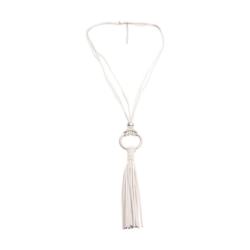 LONG SUEDE NECKLACE WITH FRINGE PENDANT