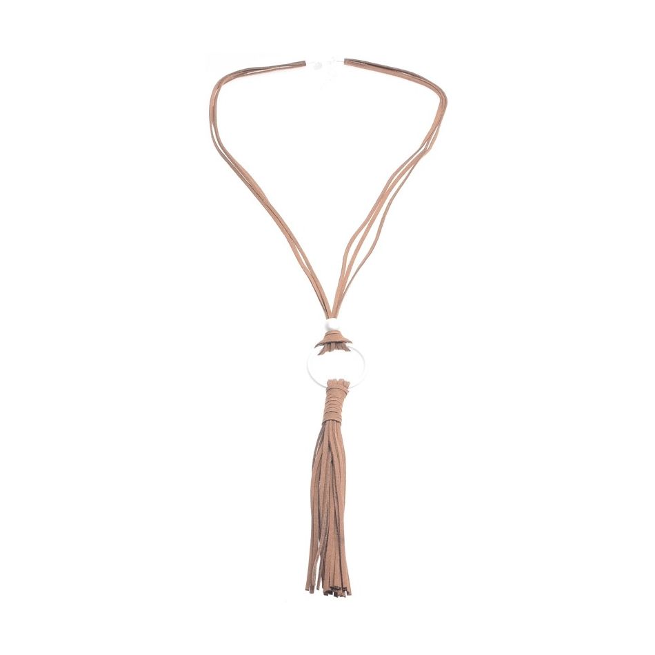 LONG SUEDE NECKLACE WITH FRINGE PENDANT