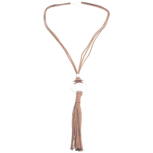 LONG SUEDE NECKLACE WITH FRINGE PENDANT