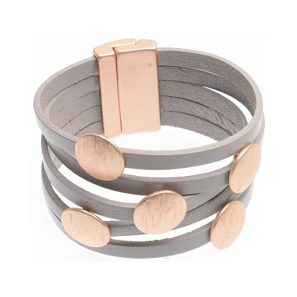 LEATHER BRACELET WITH METAL SHEETS