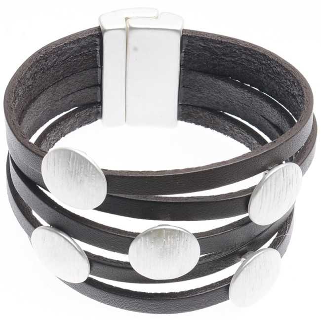 LEATHER BRACELET WITH METAL SHEETS