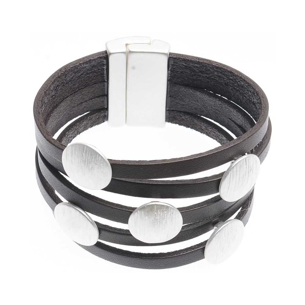 LEATHER BRACELET WITH METAL SHEETS