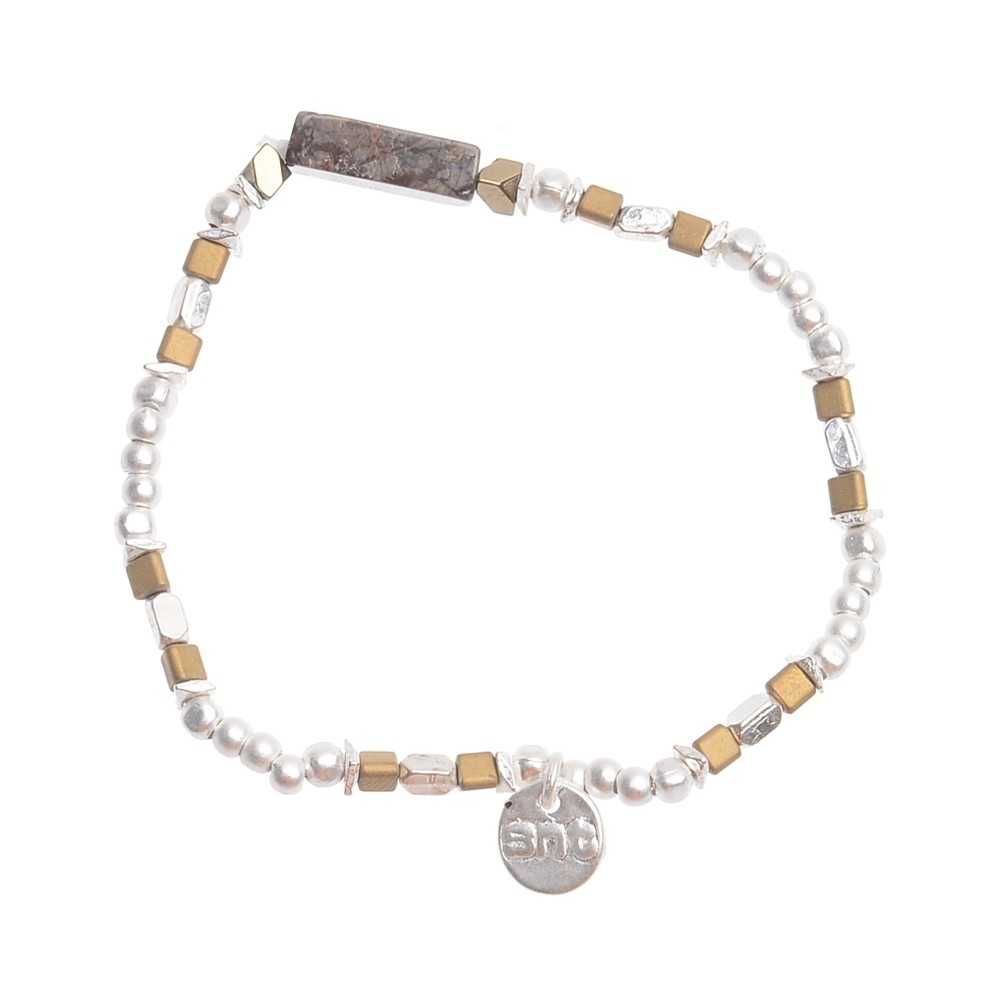 RECTANGULAR STONE METAL BEADS BRACELET