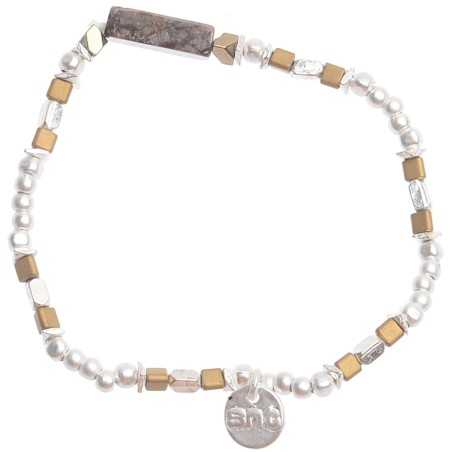 RECTANGULAR STONE METAL BEADS BRACELET