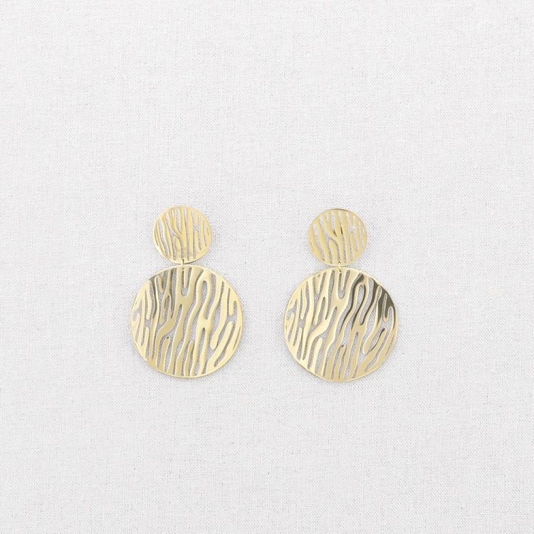 STEEL EARRINGS DOUBLE FRETWORK MEDAL