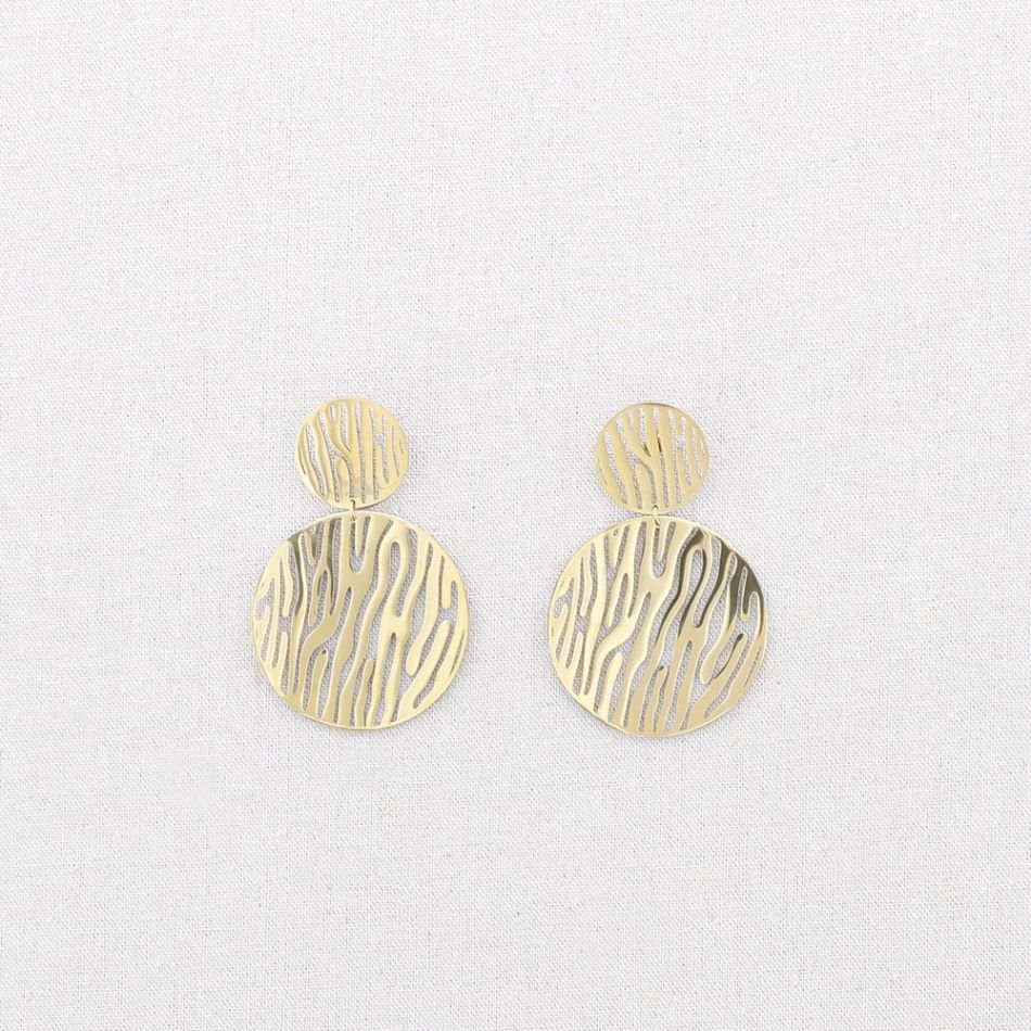 STEEL EARRINGS DOUBLE FRETWORK MEDAL