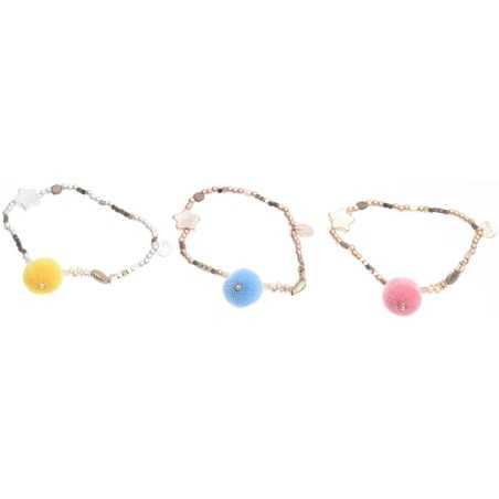 METAL BEADS BRACELET WITH POMPOM STAR