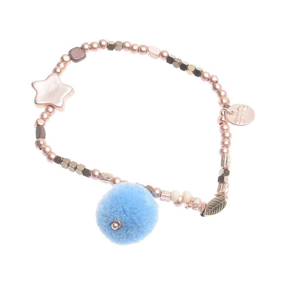 METAL BEADS BRACELET WITH POMPOM STAR