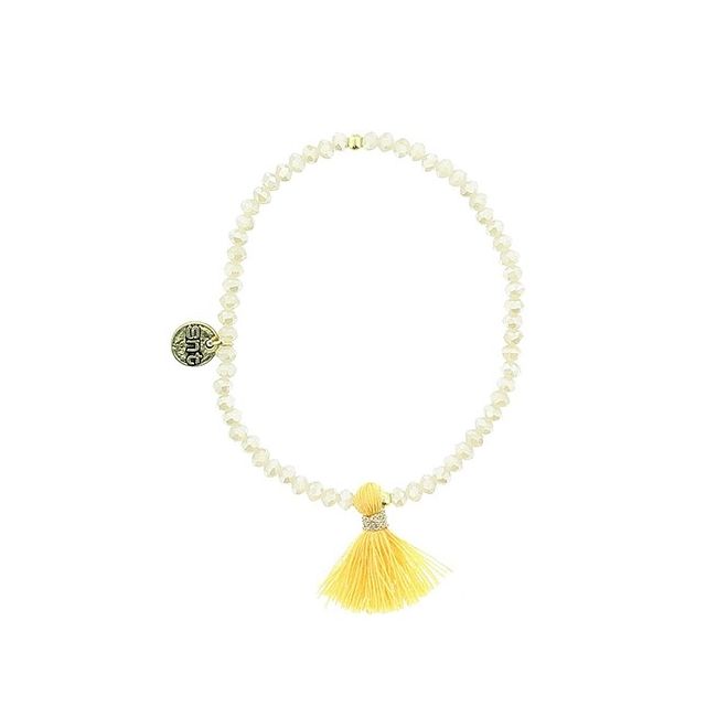 PULSERA CUENTAS FACETADAS COLG. FLECO