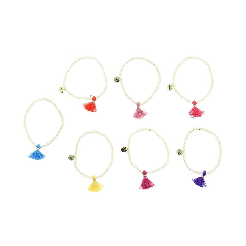 PULSERA CUENTAS FACETADAS COLG. FLECO