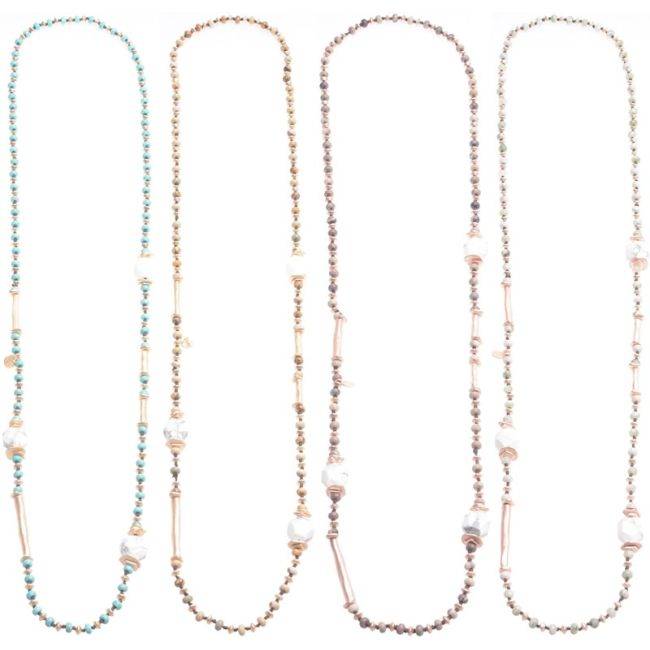 LONG NECKLACE STONES METAL PENDANT