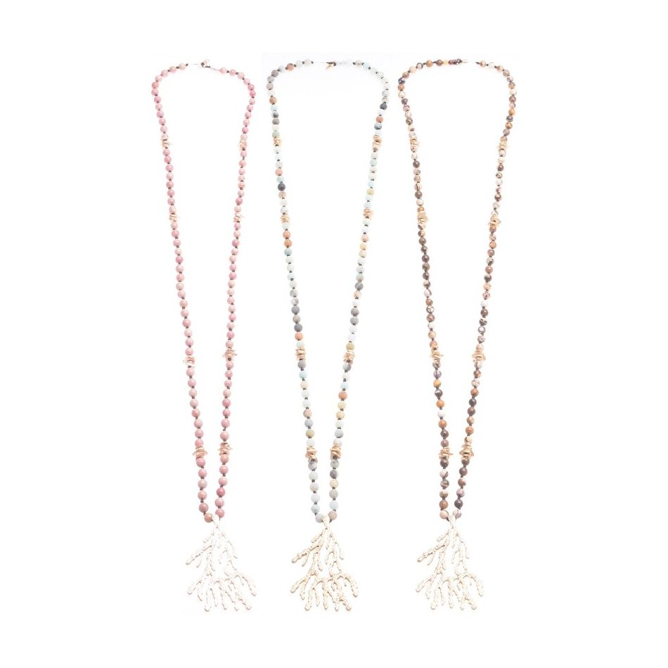 LONG NECKLACE STONES METAL PENDANT