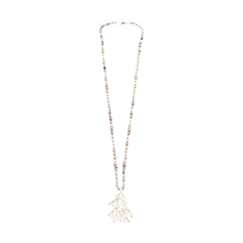 LONG NECKLACE STONES METAL PENDANT