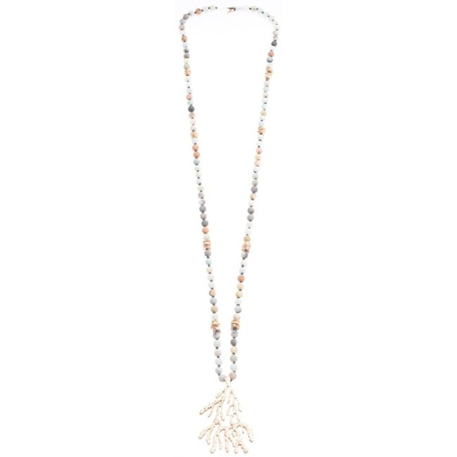 LONG NECKLACE STONES METAL PENDANT