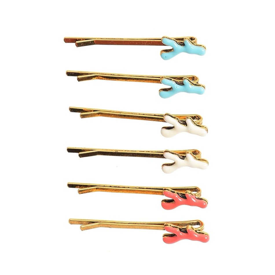 PAIR CORAL METAL ENAMEL HAIRPINS