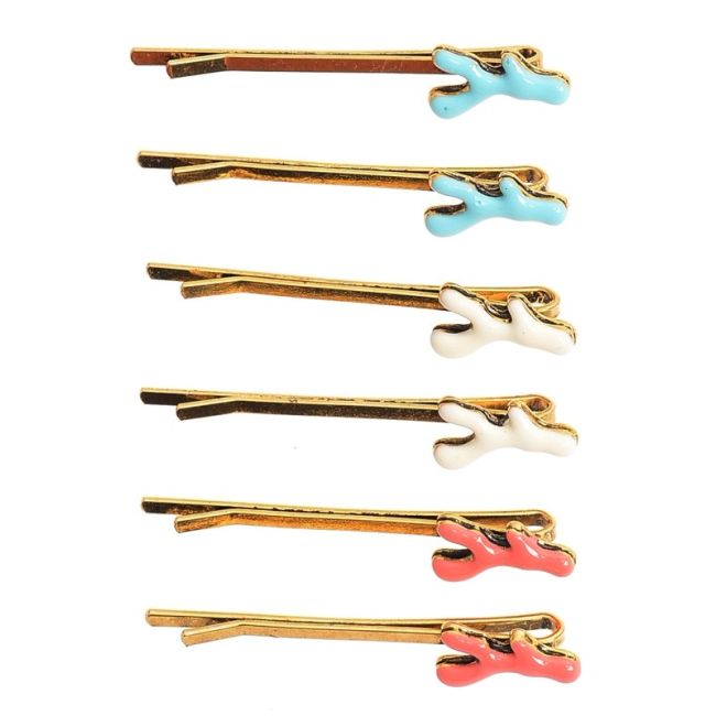 PAIR CORAL METAL ENAMEL HAIRPINS