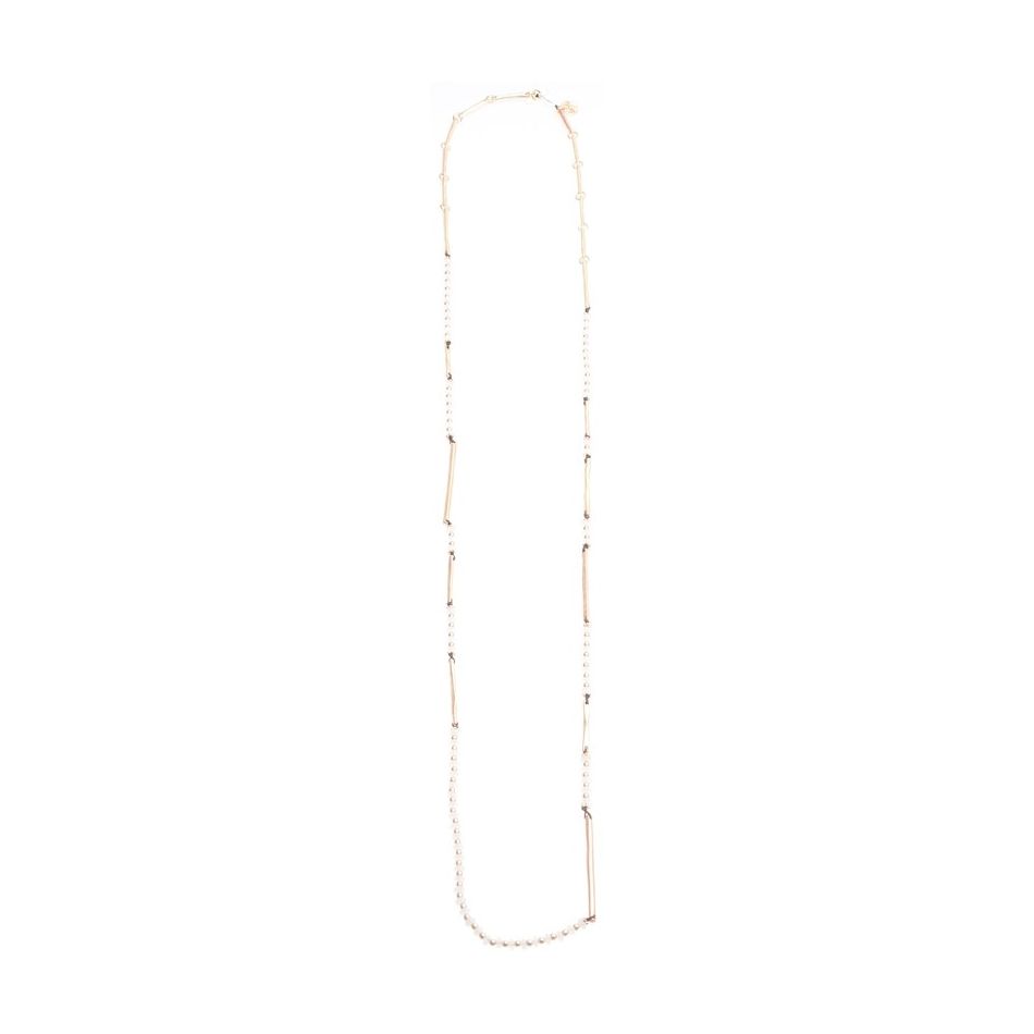 LONG NECKLACE METAL STONE BEADS